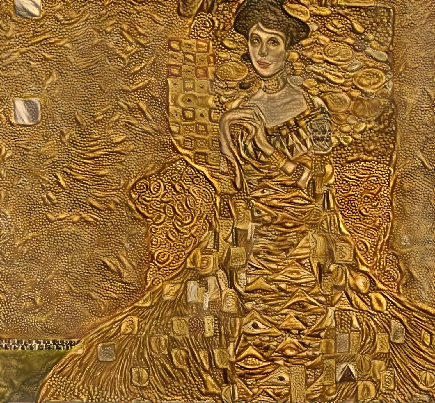 Richly Textured Artwork with Gold Tones and Patterns