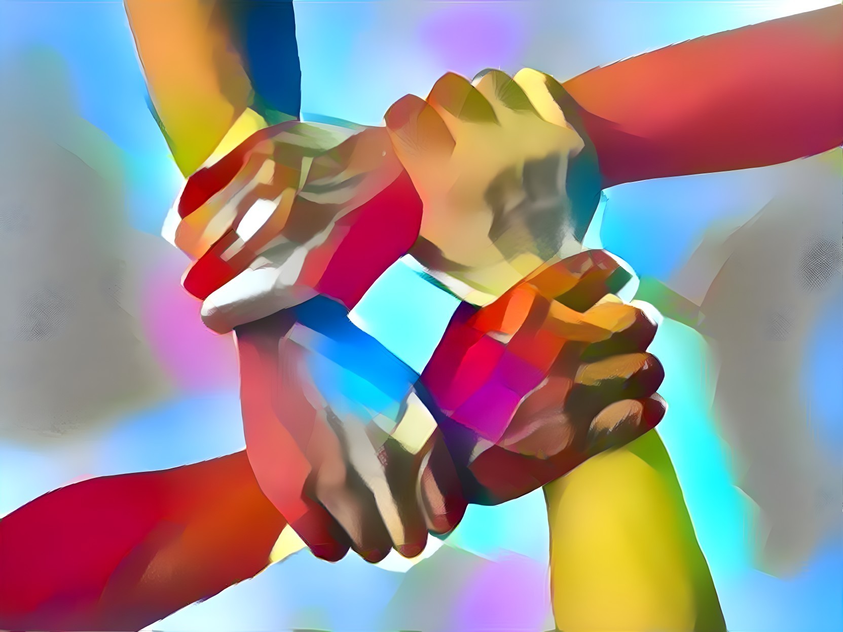 Colorful Hands Intertwined in Symbol of Unity