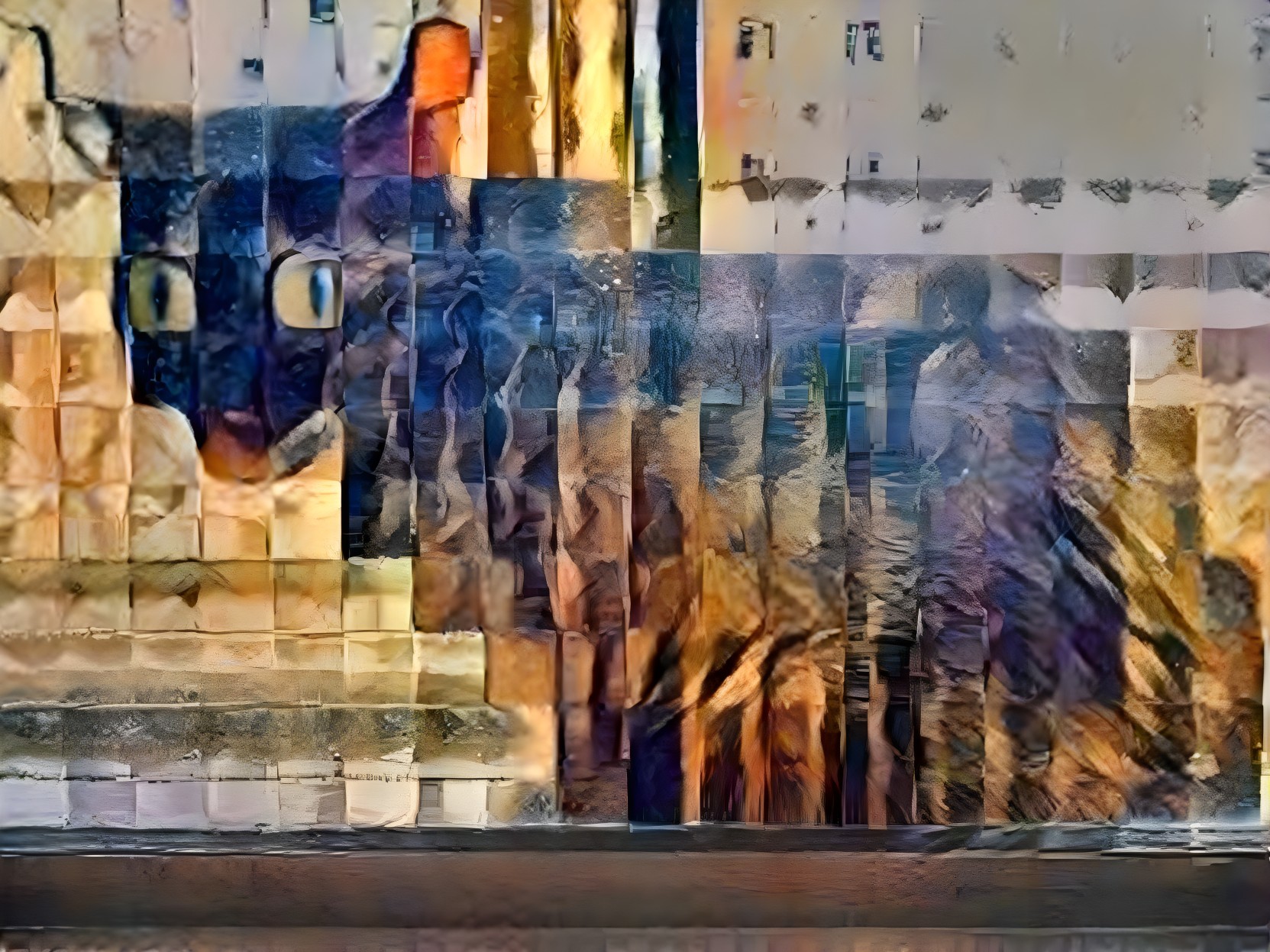 Abstract Composition of a Black and Blue Cat