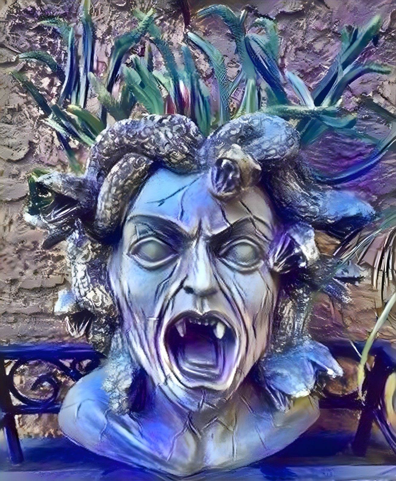 Dramatic Sculpture of a Serpent-Entwined Figure