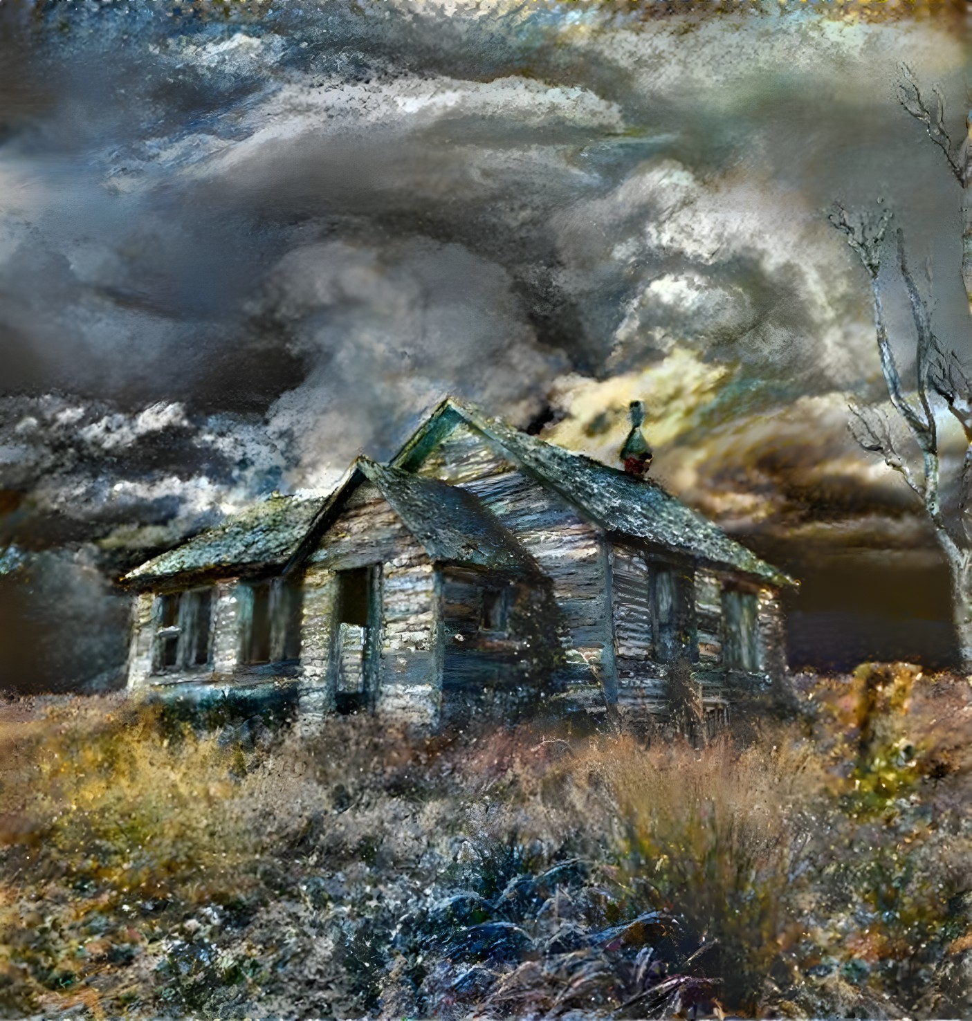 Haunting Abandoned House in Desolate Landscape