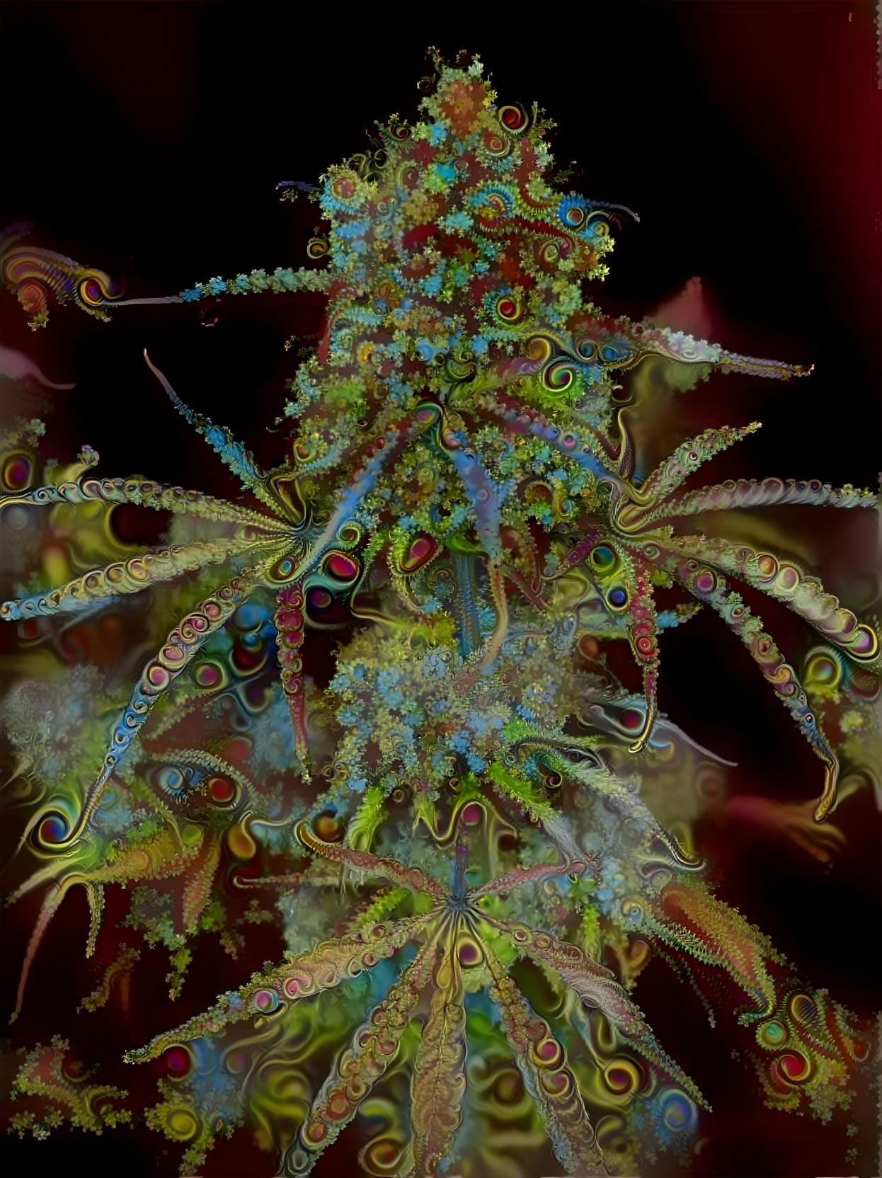Vibrant Stylized Cannabis Plant with Kaleidoscope Colors