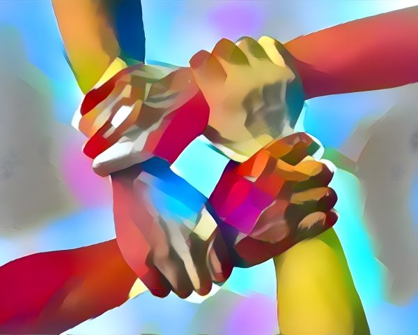 Colorful Hands Intertwined in Symbol of Unity