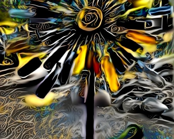 Vibrant Abstract Floral Design with Yellow and Black Petals