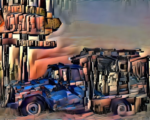 Old Truck by Retro Diner Sign at Sunset
