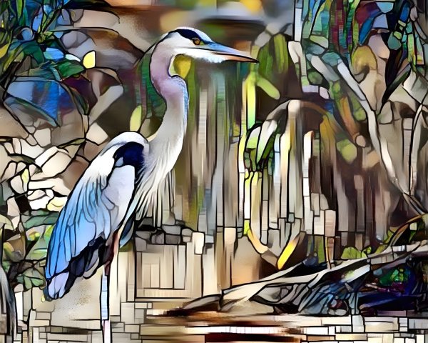Heron in Lush Greenery with Abstract Background