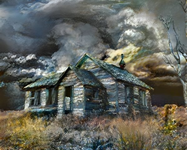 Haunting Abandoned House in Desolate Landscape