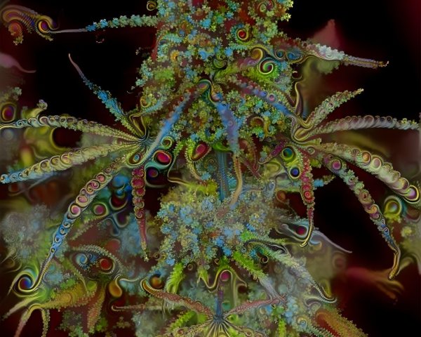 Vibrant Stylized Cannabis Plant with Kaleidoscope Colors