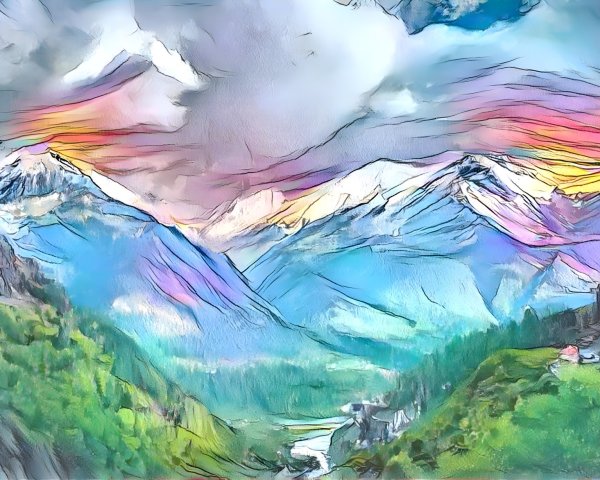 Vibrant Mountain Landscape with Colorful Sky
