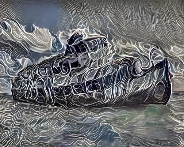 Stylized Ship in Turbulent Waters Under Dramatic Sky