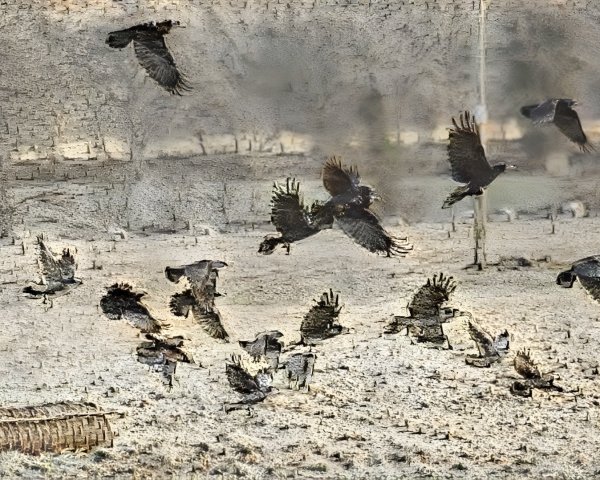 Flock of Birds in a Muted Landscape Scene