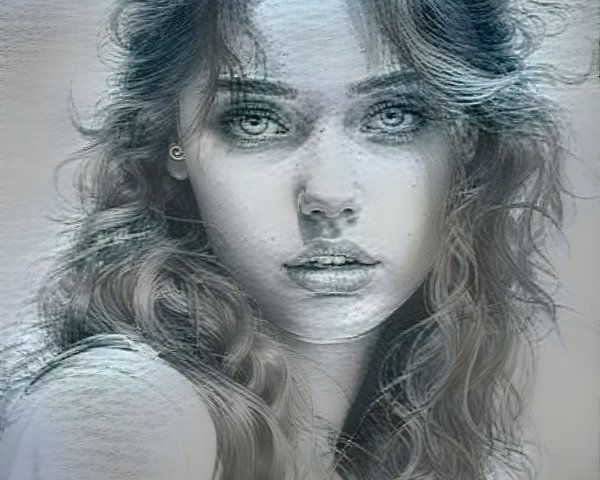 Portrait of a Young Woman with Wavy Hair in Monochrome