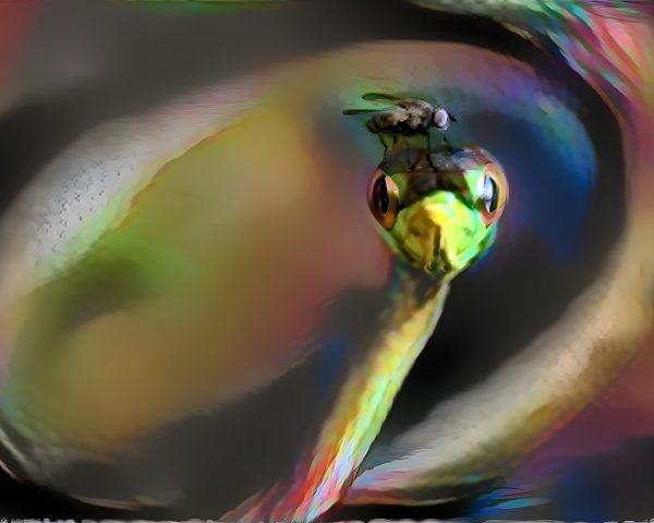 Abstract Colorful Snake with Fly in Dreamlike Background