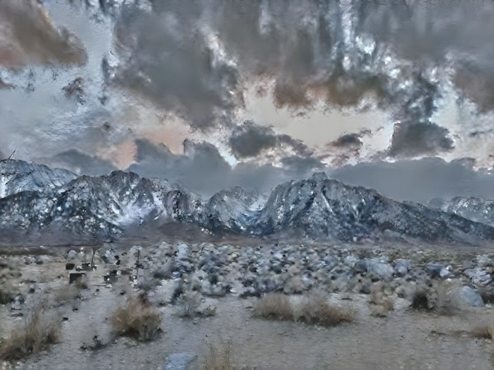 Dramatic Landscape of Rugged Mountains and Stormy Sky