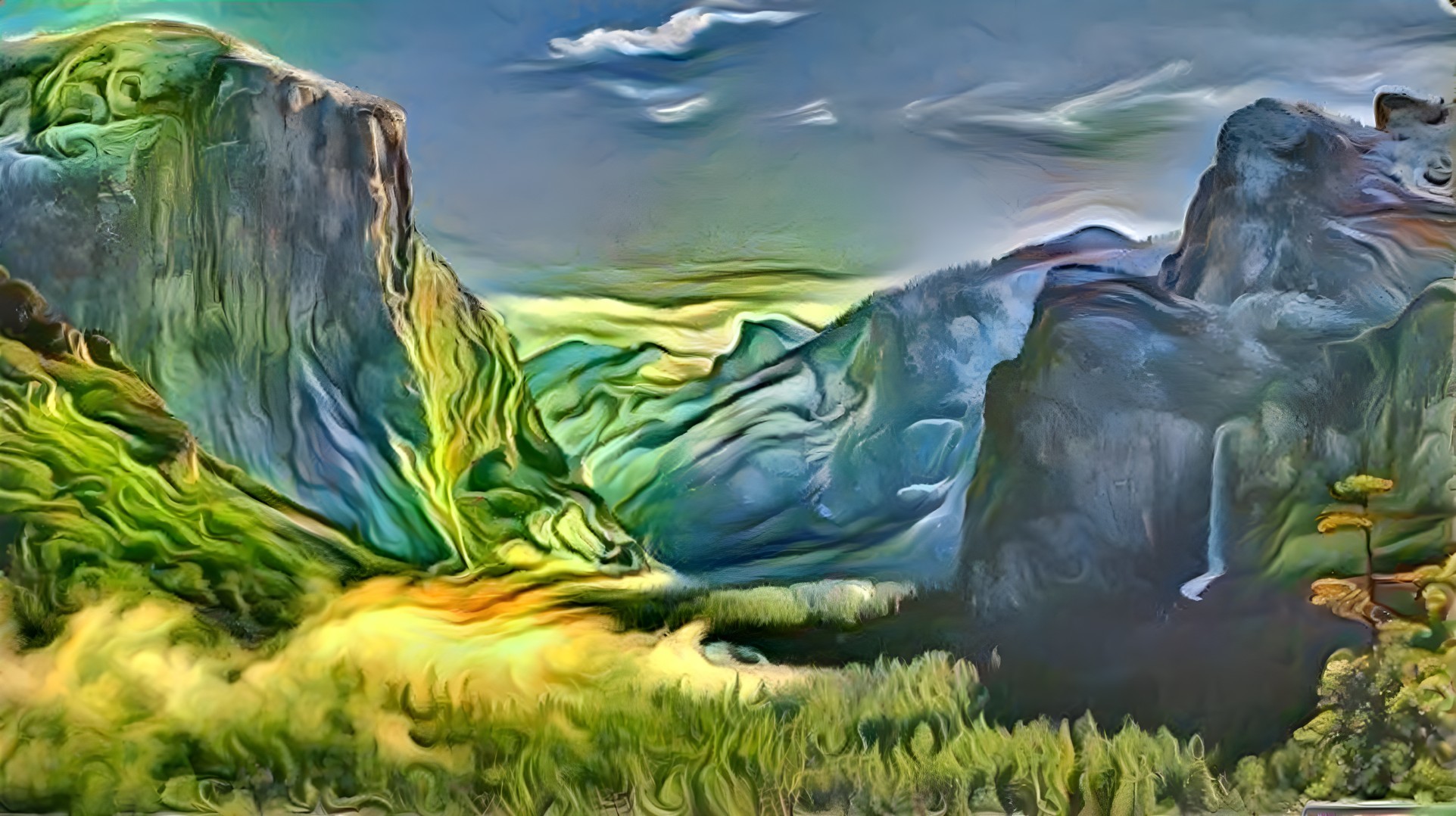 Vibrant Landscape of Mountains and Lush Valley