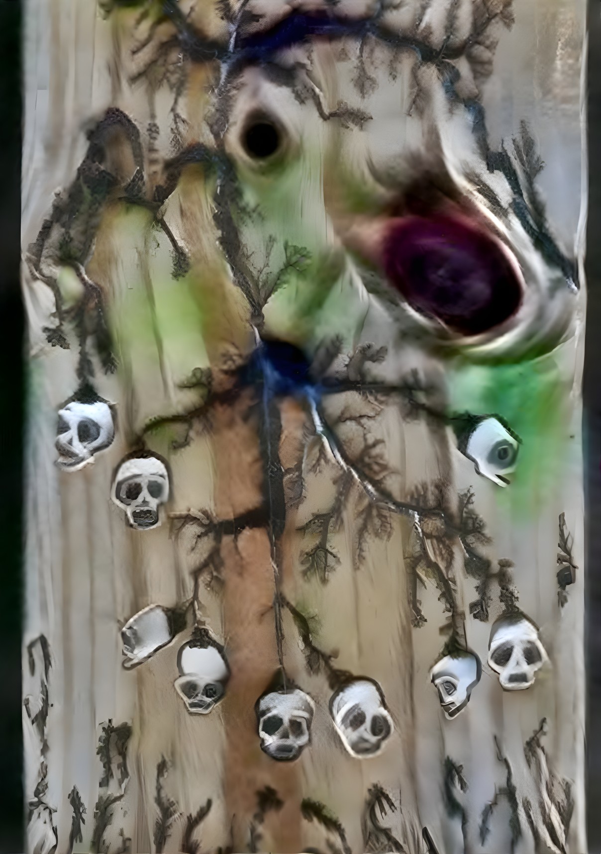 Surreal Tree with Twisted Branches and Skulls