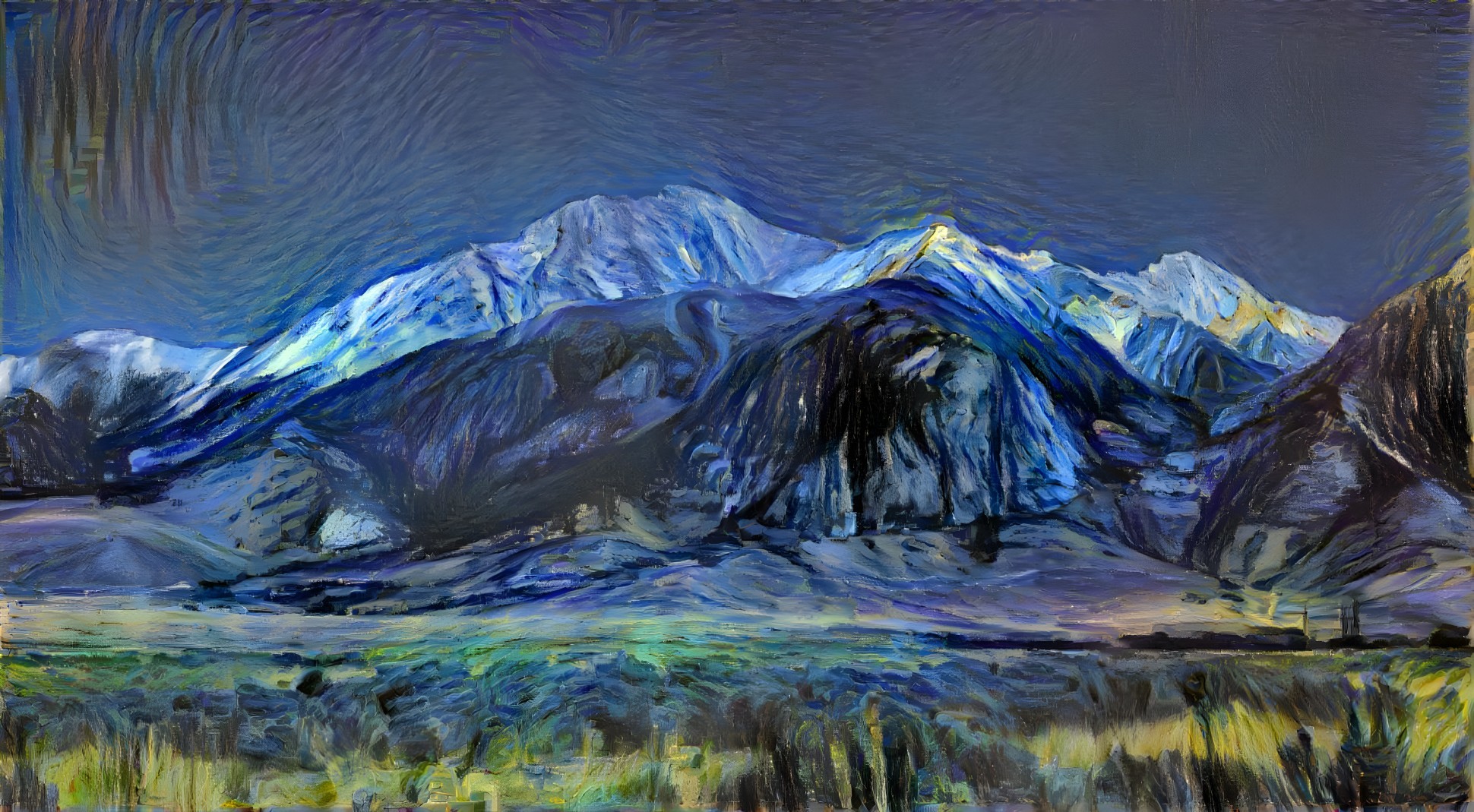 Mountainous Landscape with Snow-Capped Peaks and Sky