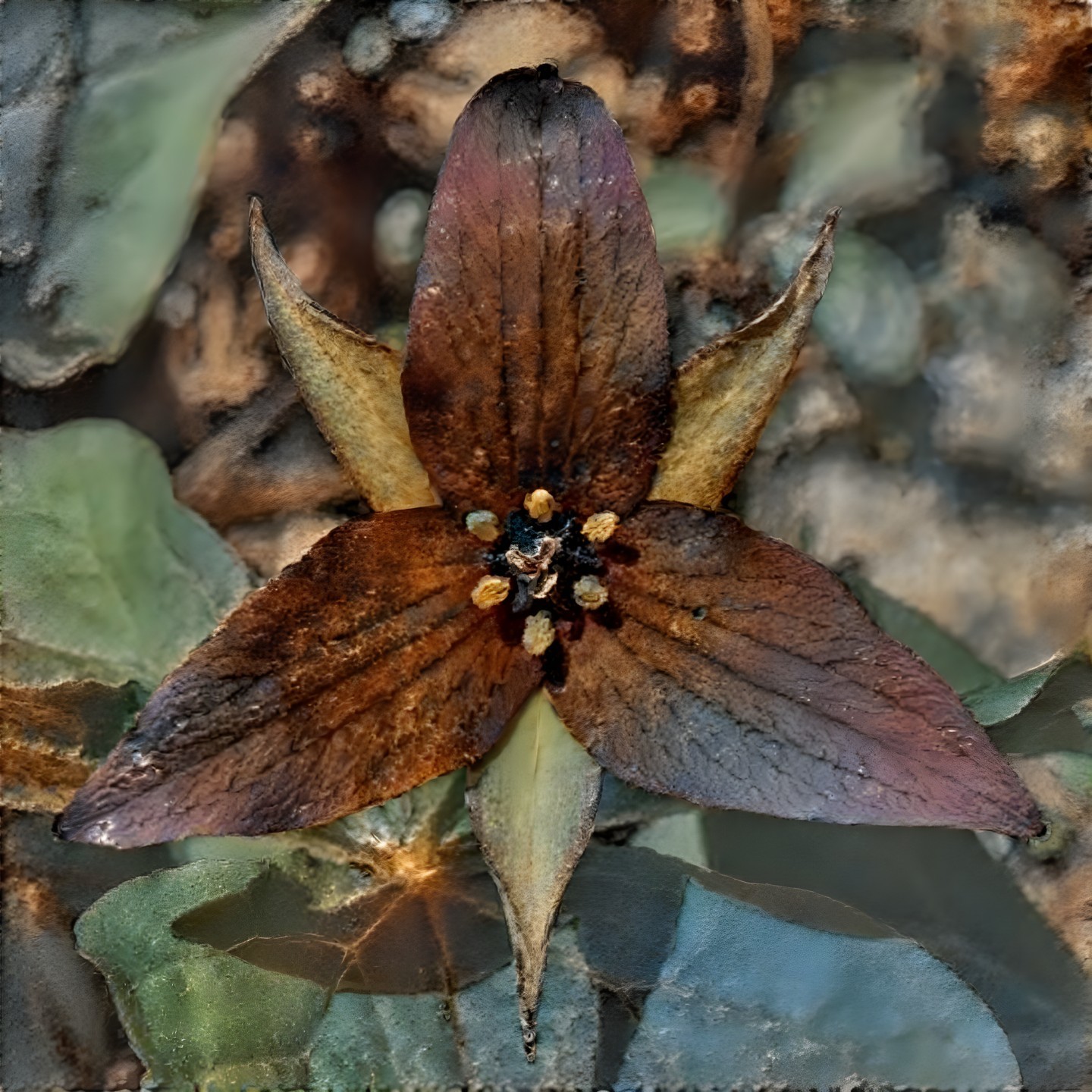 Flower with Brown and Bronze Petals and Green Foliage