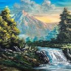 Vibrant Abstract Landscape with River and Mountains