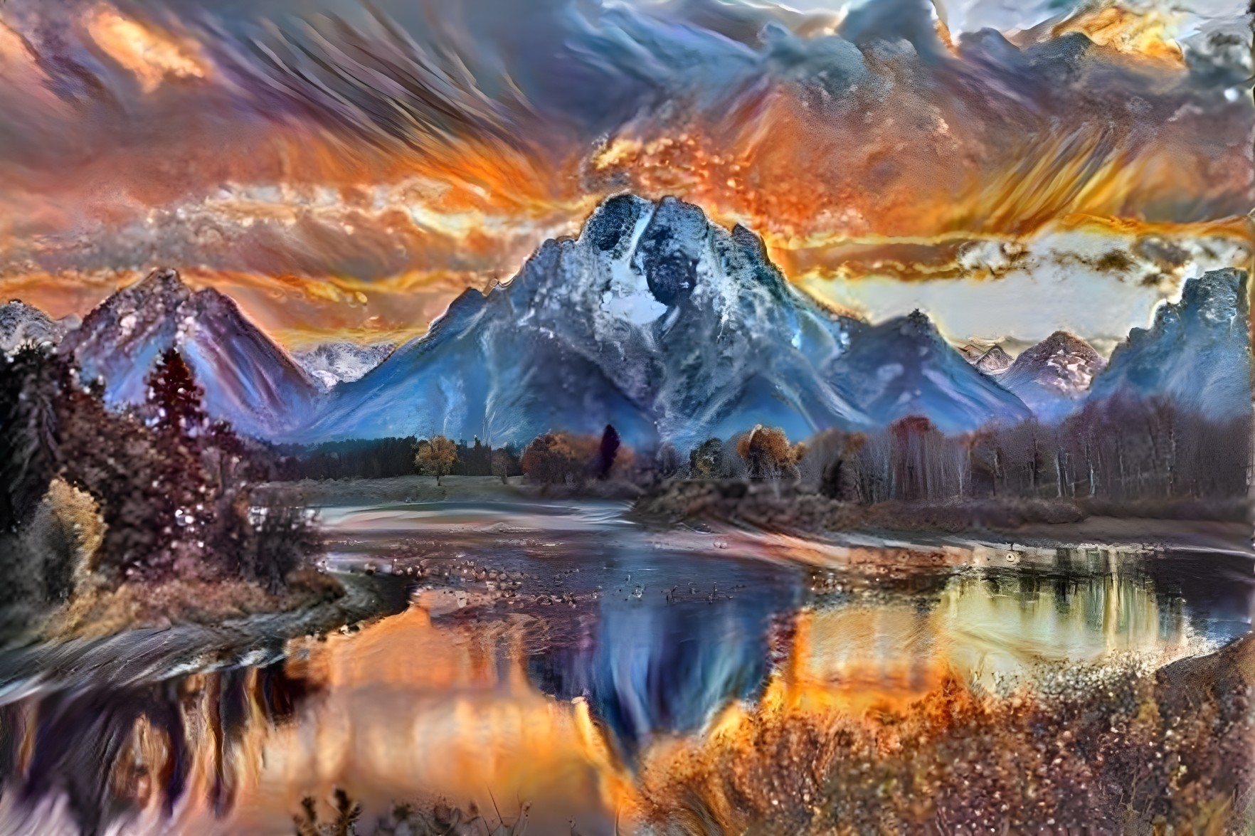 Dramatic Mountain Landscape with Vibrant Sunset Sky