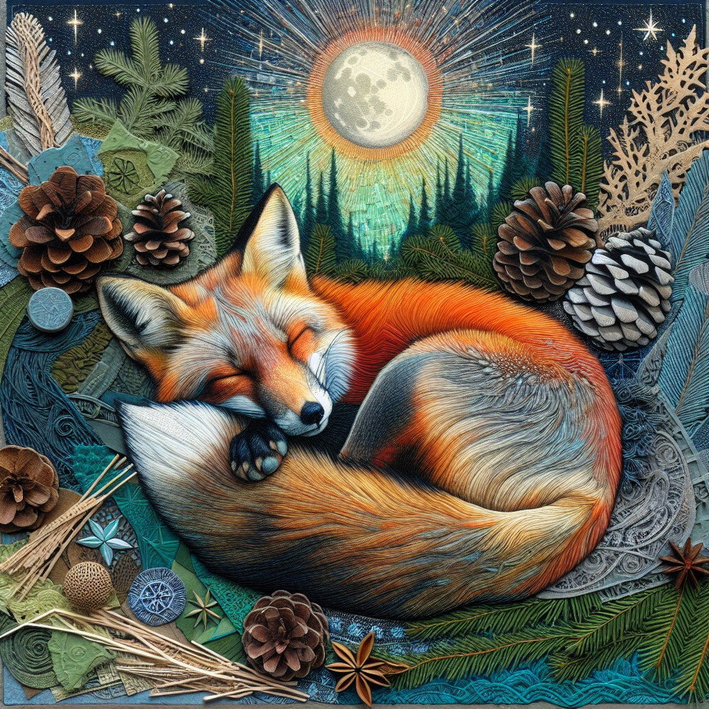Detailed Illustration of a Sleeping Fox in Forest