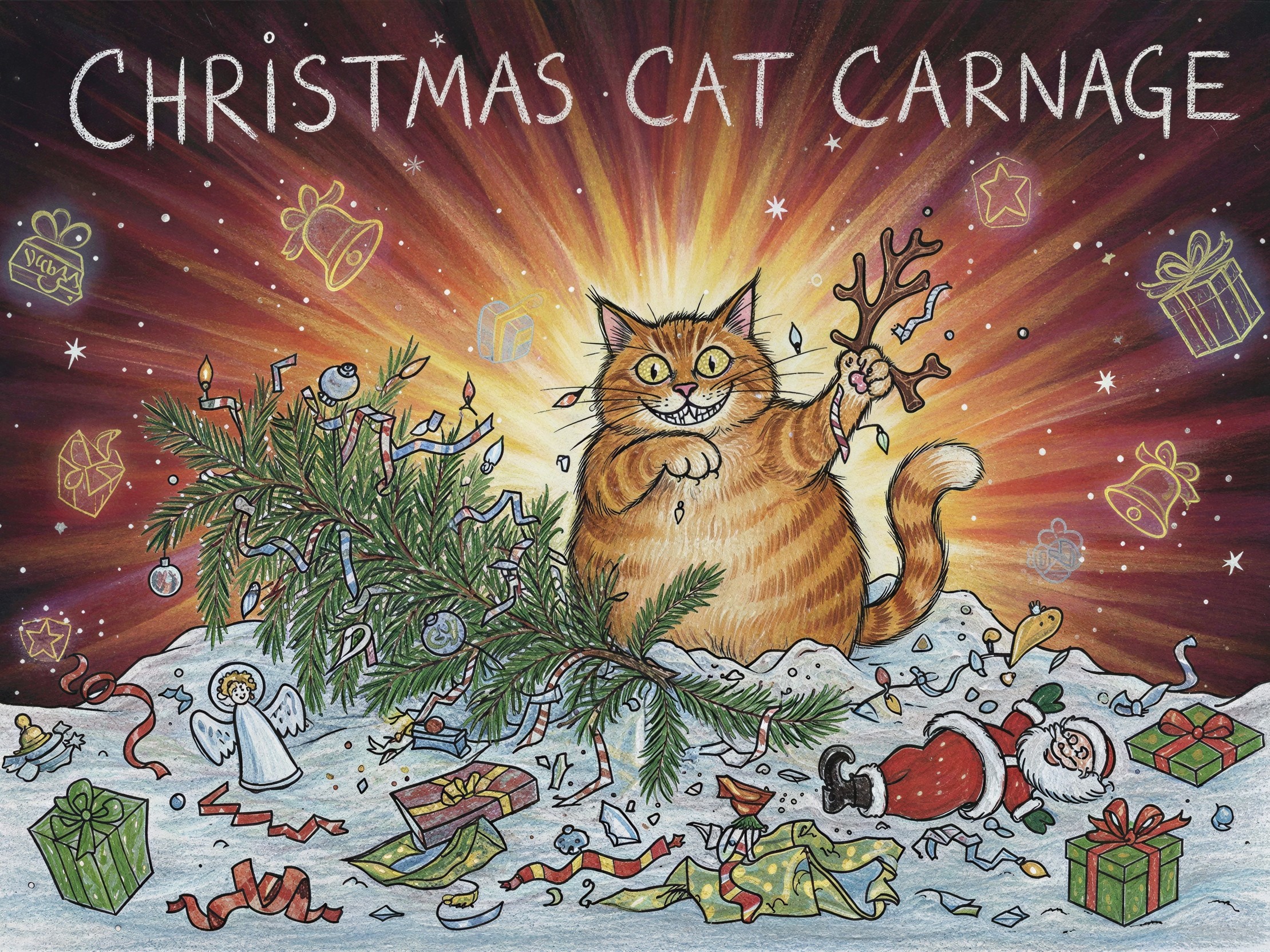 Whimsical Illustration of a Mischievous Ginger Cat