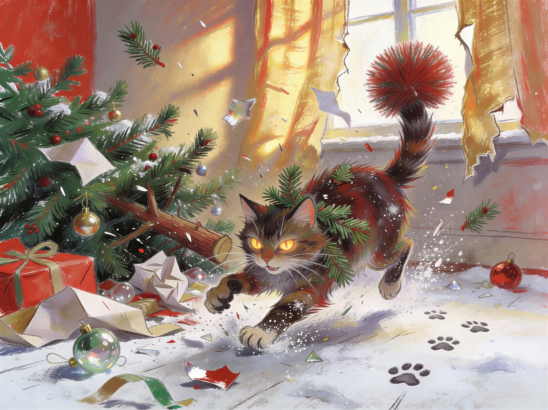 Watercolor Illustration of a Mischievous Tabby Cat