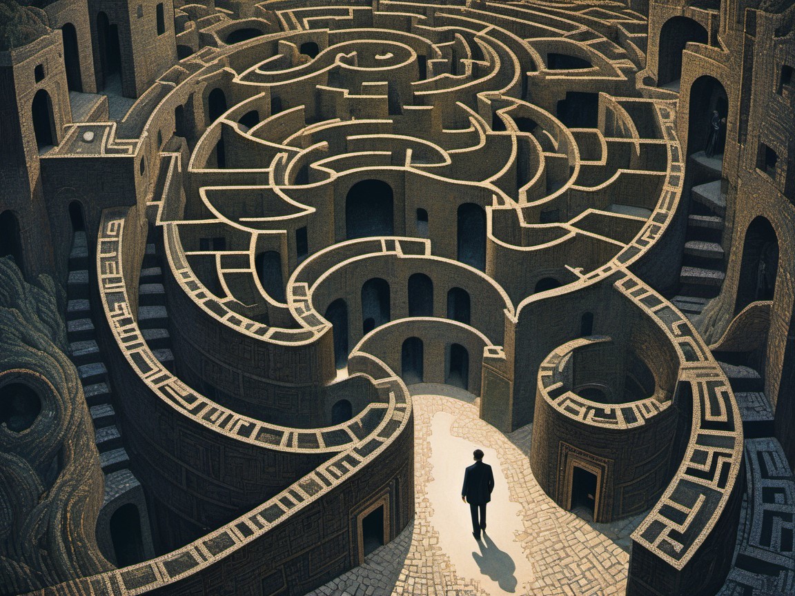 Solitary Figure at the Entrance of a Labyrinth