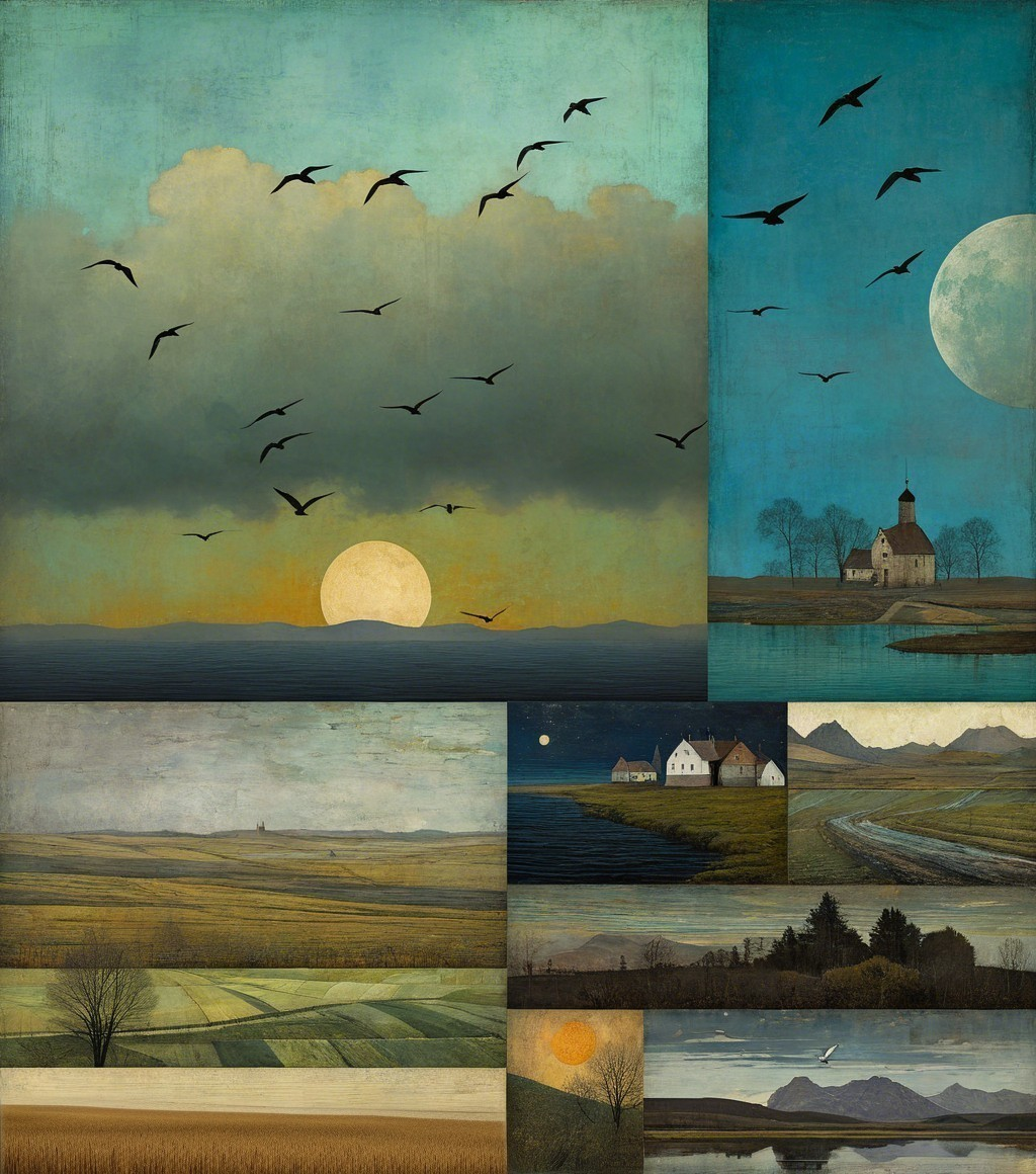 Collage of Serene Landscapes at Different Times of Day