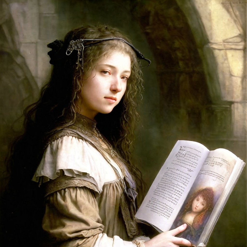 Young Woman in Classical Garment with Open Book