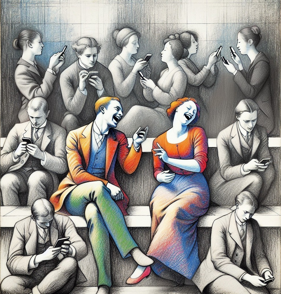 Artwork Depicting Smartphone Engagement and Social Divide
