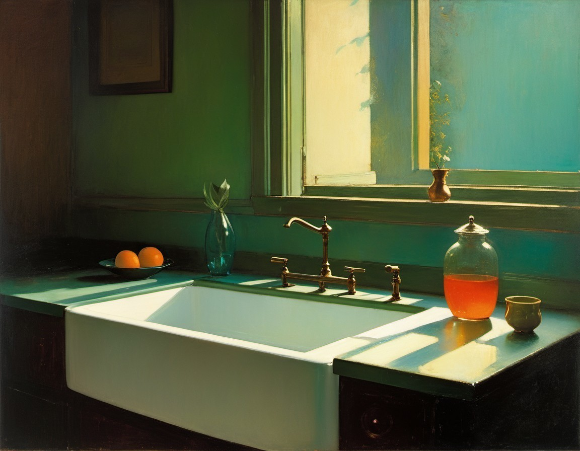 Serene Kitchen Scene with Natural Light and Green Walls