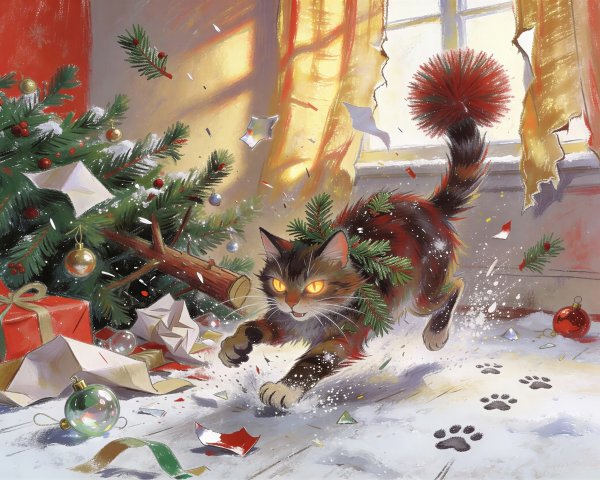 Watercolor Illustration of a Mischievous Tabby Cat