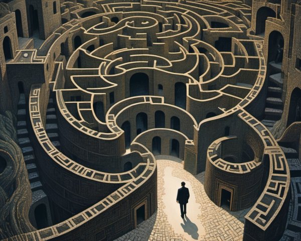 Solitary Figure at the Entrance of a Labyrinth