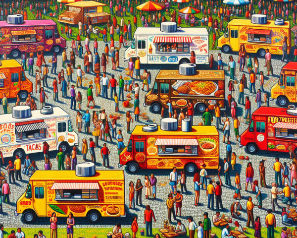 Food Truck Festival with Diverse Cuisines and Crowds