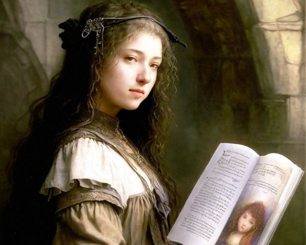 Young Woman in Classical Garment with Open Book