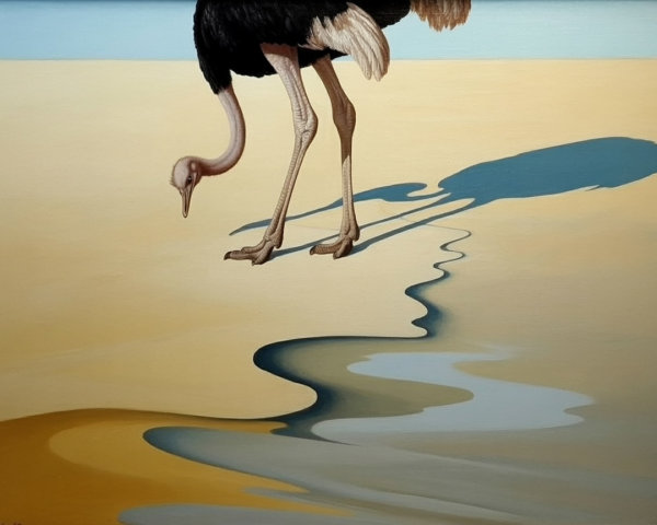 Ostrich in a Sunlit Golden Landscape Artwork