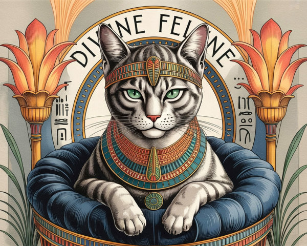 Regal Cat with Egyptian Ornaments and Green Eyes