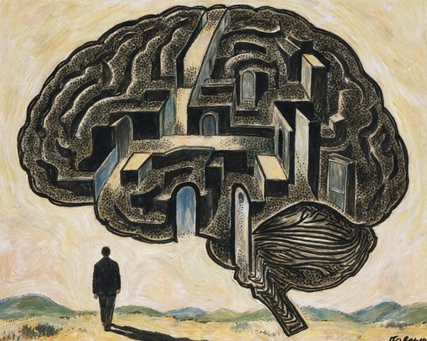 Maze-Shaped Brain Artwork Representing Complex Thoughts