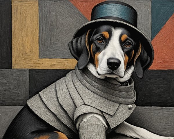 Stylish Dog in Tailored Coat and Black Hat
