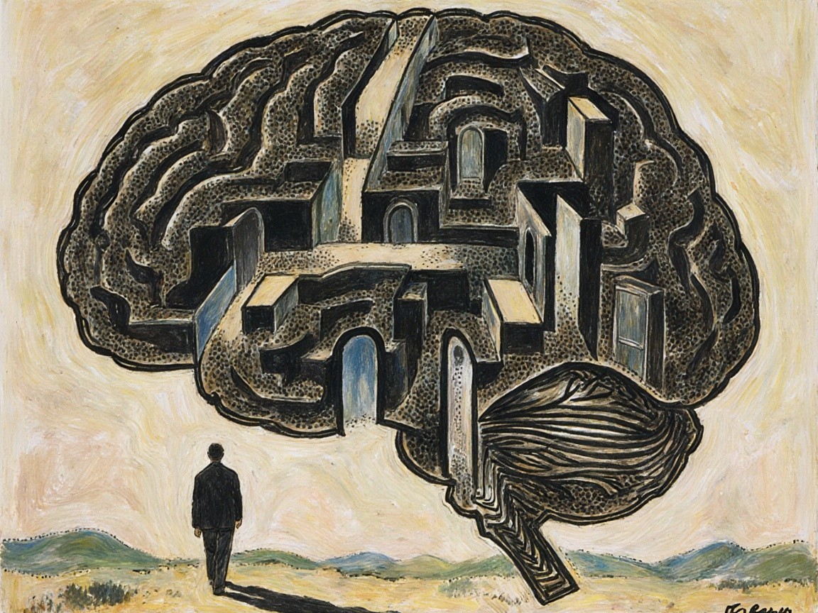 Maze-Shaped Brain Artwork Representing Complex Thoughts