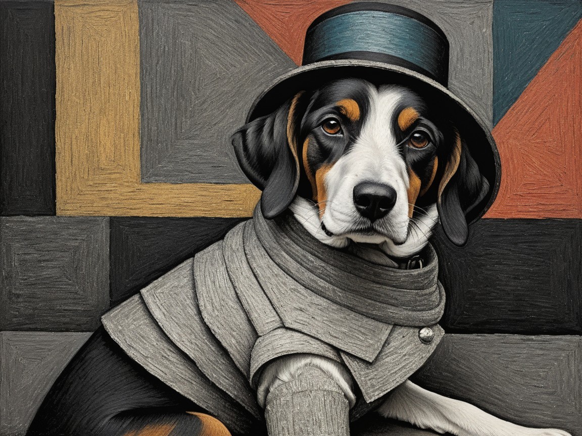 Stylish Dog in Tailored Coat and Black Hat
