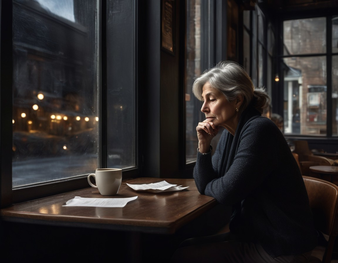 Woman with silver hair in a cozy café setting