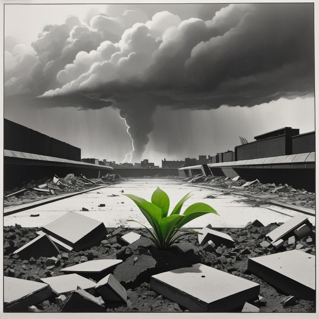 Resilient Green Plant in Gray Urban Landscape