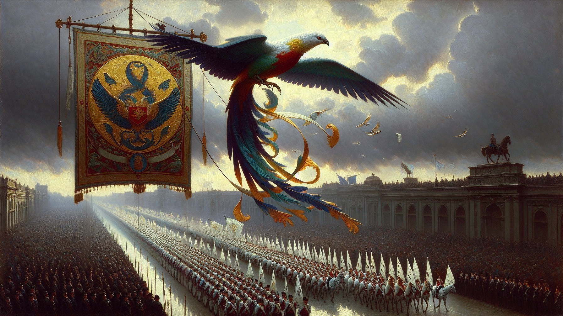 Mythological Phoenix in Grand Parade with Soldiers