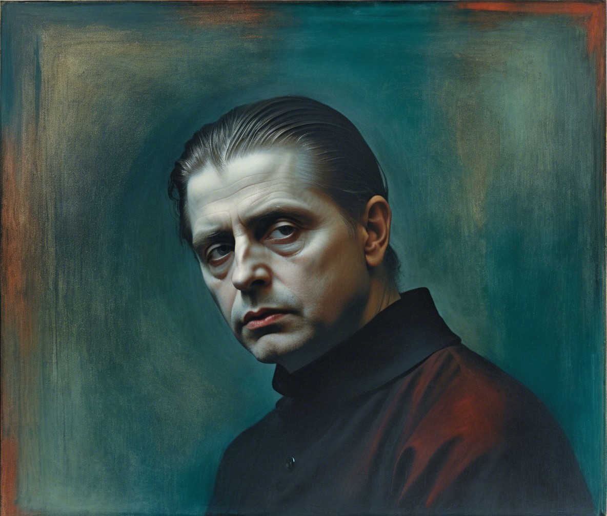 Somber Man in Dark Garment Against Muted Background
