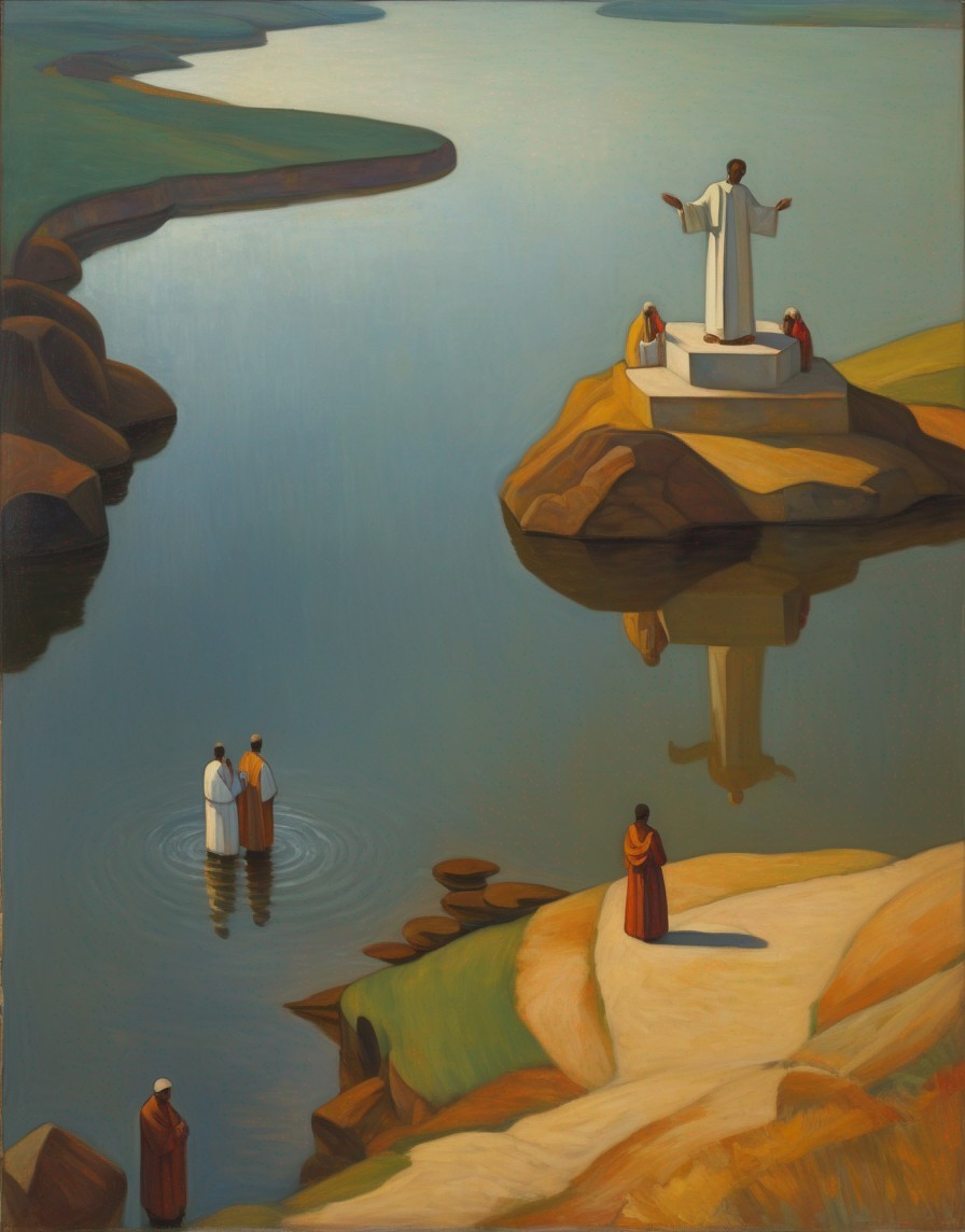 Serene Landscape with Water and Rocky Formations