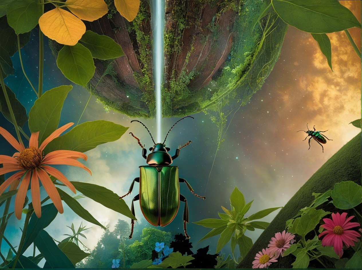 Surreal Landscape with Beetle and Celestial Elements