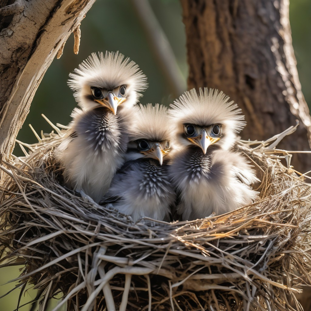 Charming Baby Birds Nestled in a Twigs and Grass Nest