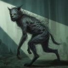 Werewolf in Foggy Graveyard Under Moonlight